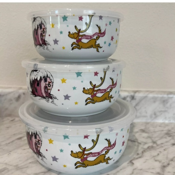 Dr Seuss Grinch Who Stole Christmas Ceramic Food Storage Containers Vented Lids - Picture 2 of 7